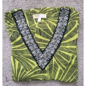 Michael Kors Embellished Sequins Beaded 3/4 Sleeve Tunic Top Sheer Blouse Size S